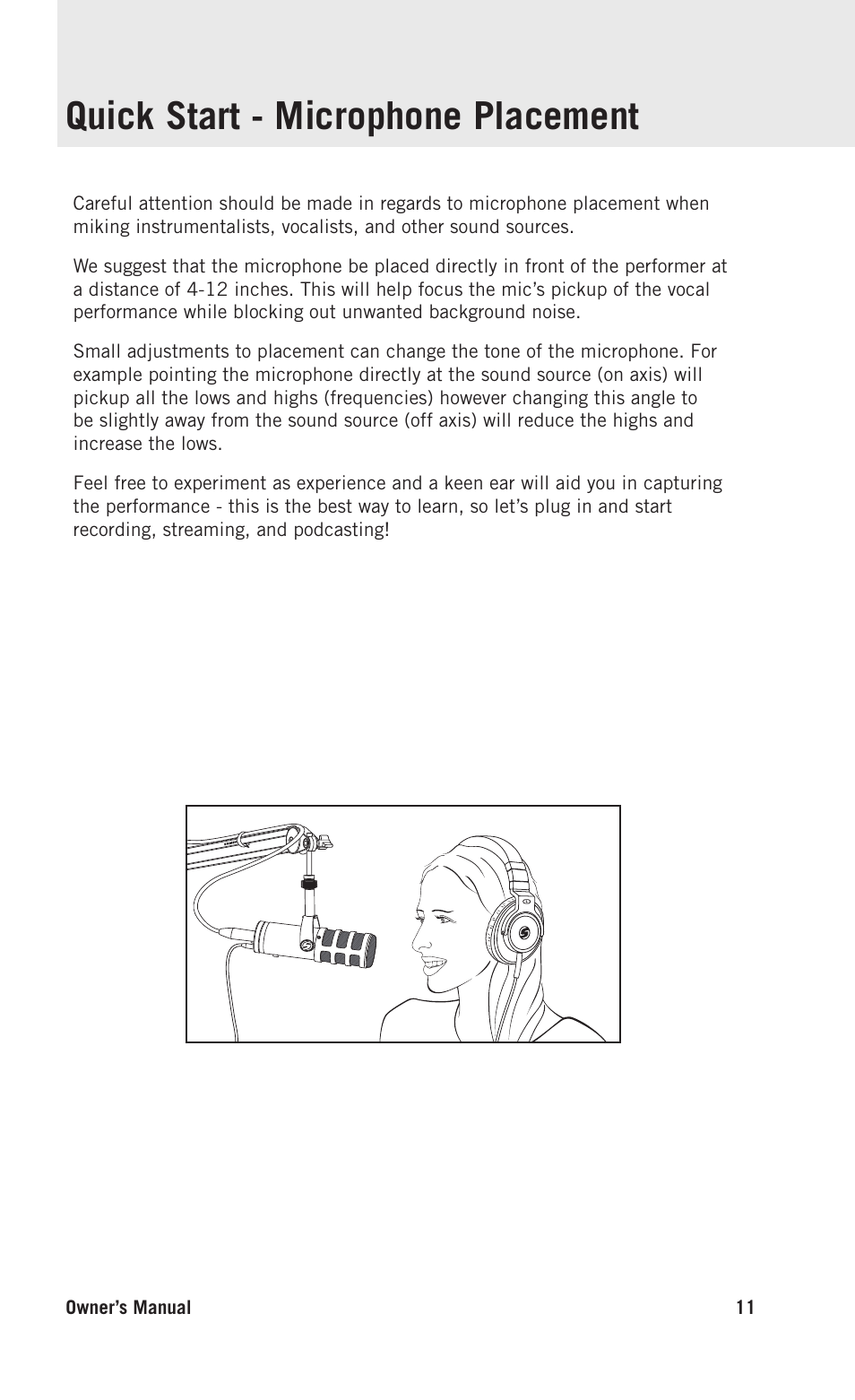 Quick start - microphone placement, Deutsche | Samson Q9U XLR/USB Dynamic Broadcast Microphone User Manual | Page 11 / 14