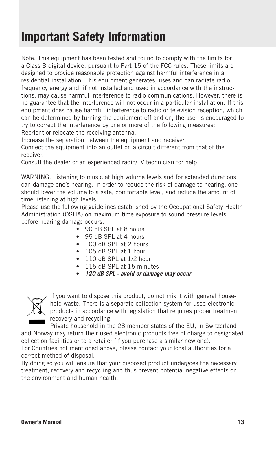 Important safety information, Deutsche | Samson Q9U XLR/USB Dynamic Broadcast Microphone User Manual | Page 13 / 14