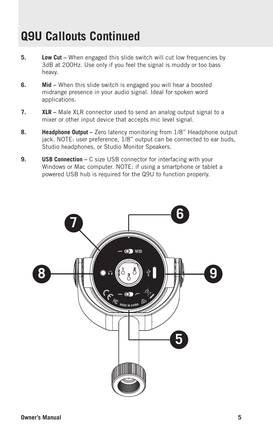 Q9u callouts continued | Samson Q9U XLR/USB Dynamic Broadcast Microphone User Manual | Page 5 / 14