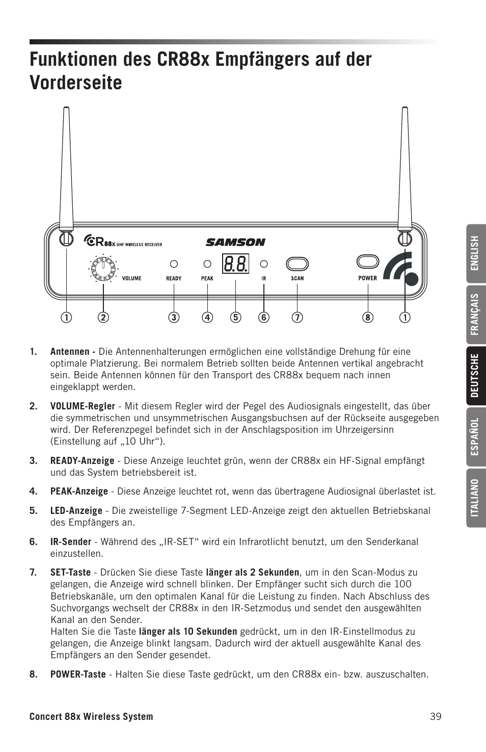 Samson Concert 88x Wireless Lavalier Microphone System with LM10 Miniature Lav (D: 542 to 566 MHz) User Manual | Page 39 / 84