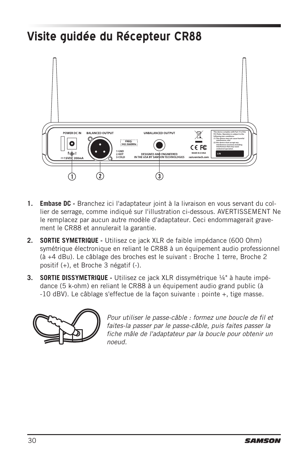 Visite guidée du récepteur cr88 | Samson Concert 88 Camera Combo UHF Camera Wireless System (D: 542 to 566 MHz) User Manual | Page 30 / 108