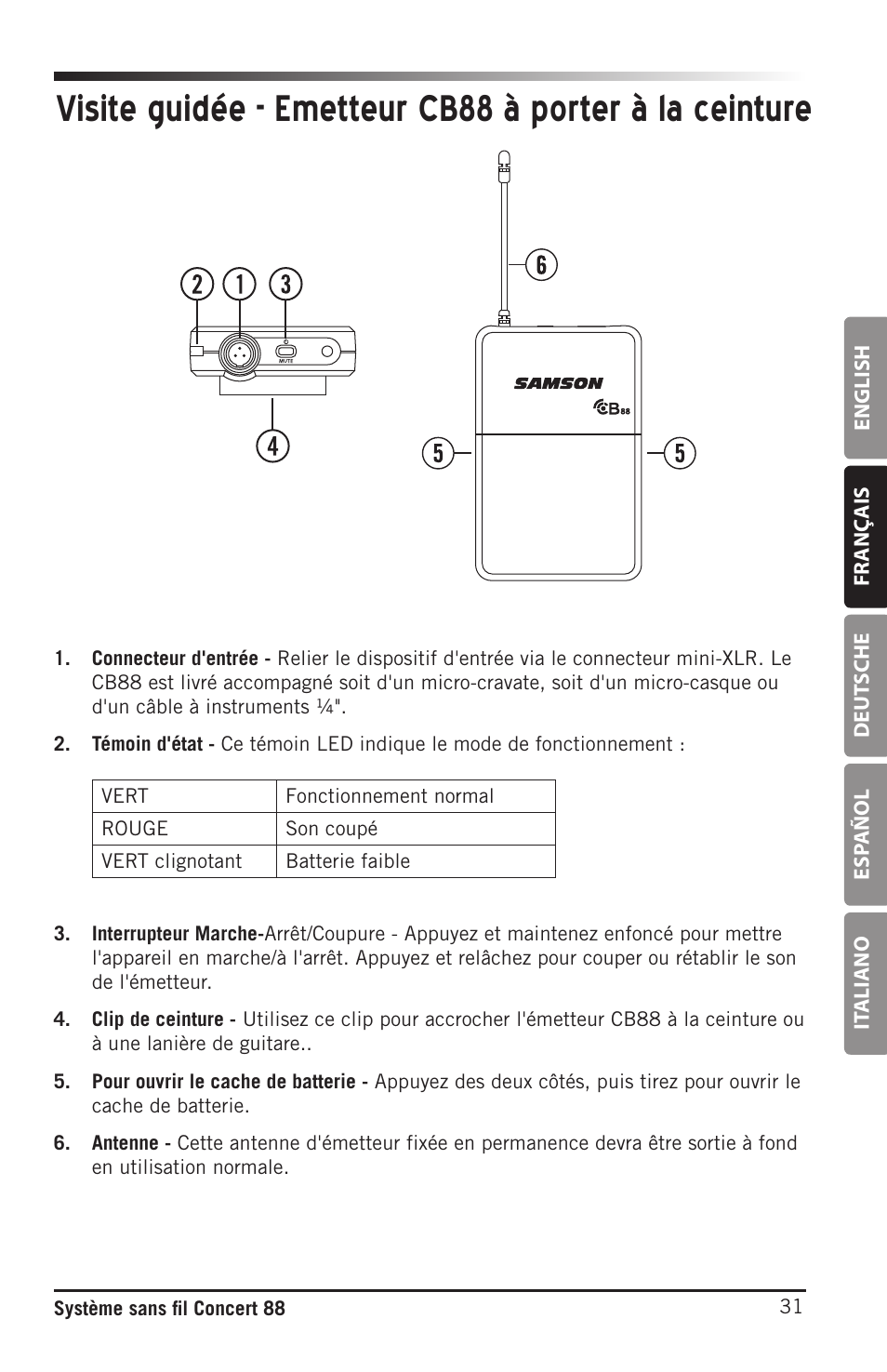 Samson Concert 88 Camera Combo UHF Camera Wireless System (D: 542 to 566 MHz) User Manual | Page 31 / 108