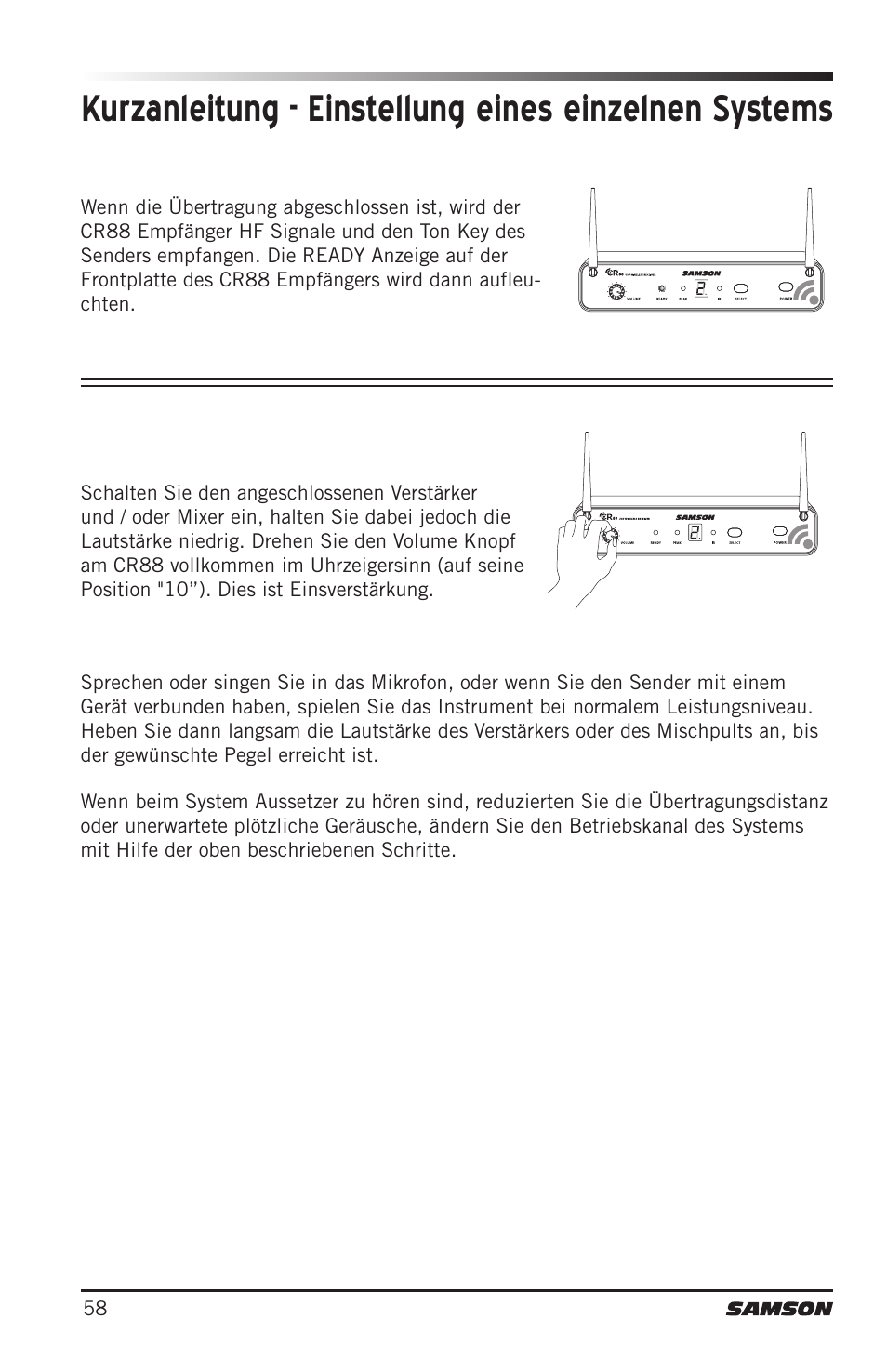 Samson Concert 88 Camera Combo UHF Camera Wireless System (D: 542 to 566 MHz) User Manual | Page 58 / 108