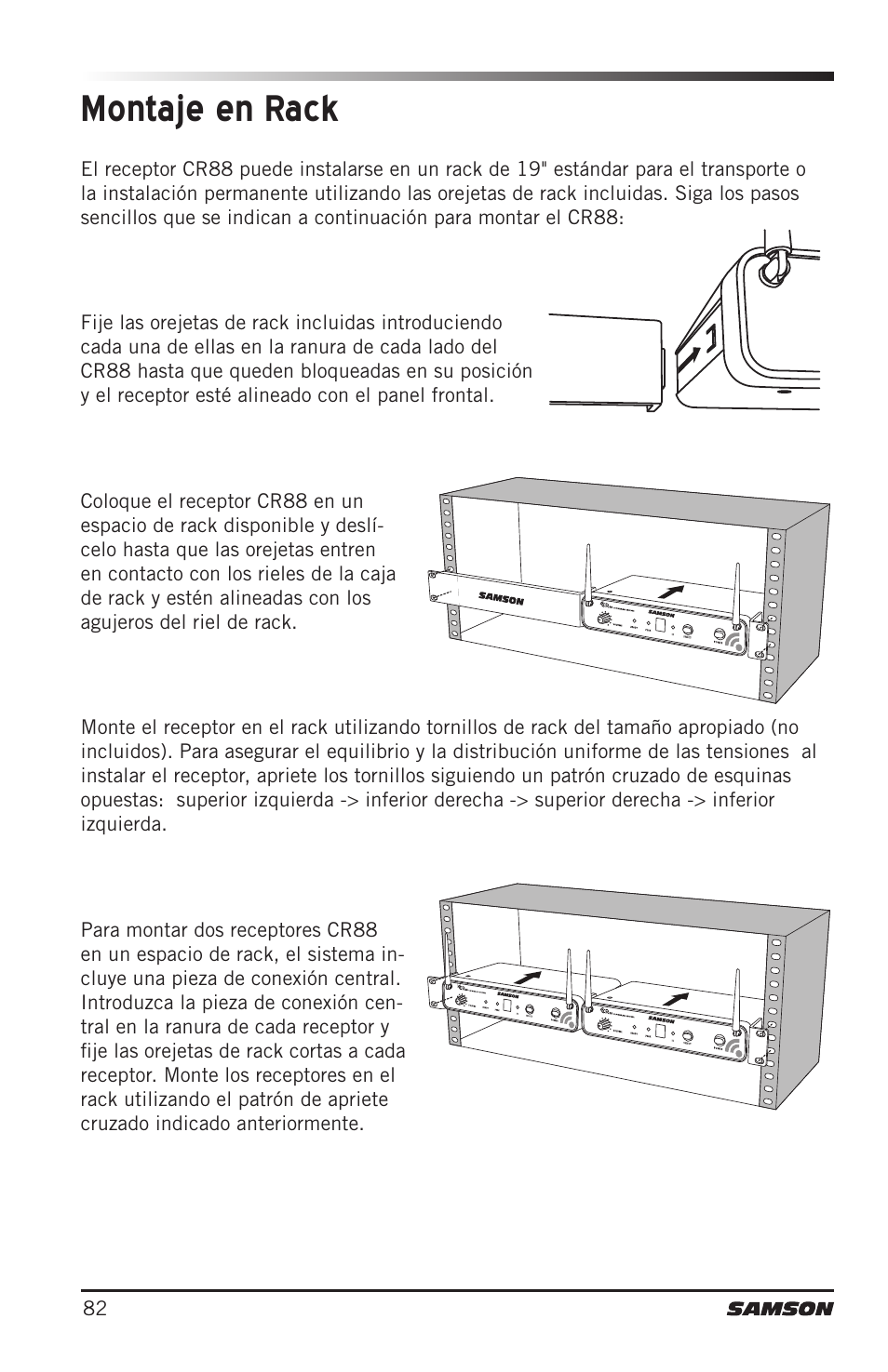 Montaje en rack | Samson Concert 88 Camera Combo UHF Camera Wireless System (D: 542 to 566 MHz) User Manual | Page 82 / 108