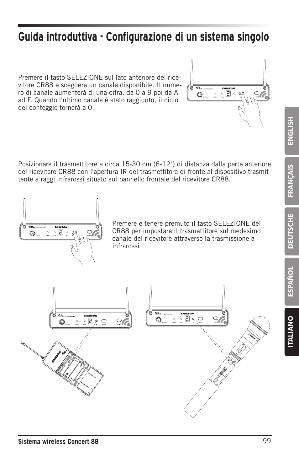 English fr anç ais deut sche esp añol it aliano, 99 sistema wireless concert 88 | Samson Concert 88 Camera Combo UHF Camera Wireless System (D: 542 to 566 MHz) User Manual | Page 99 / 108