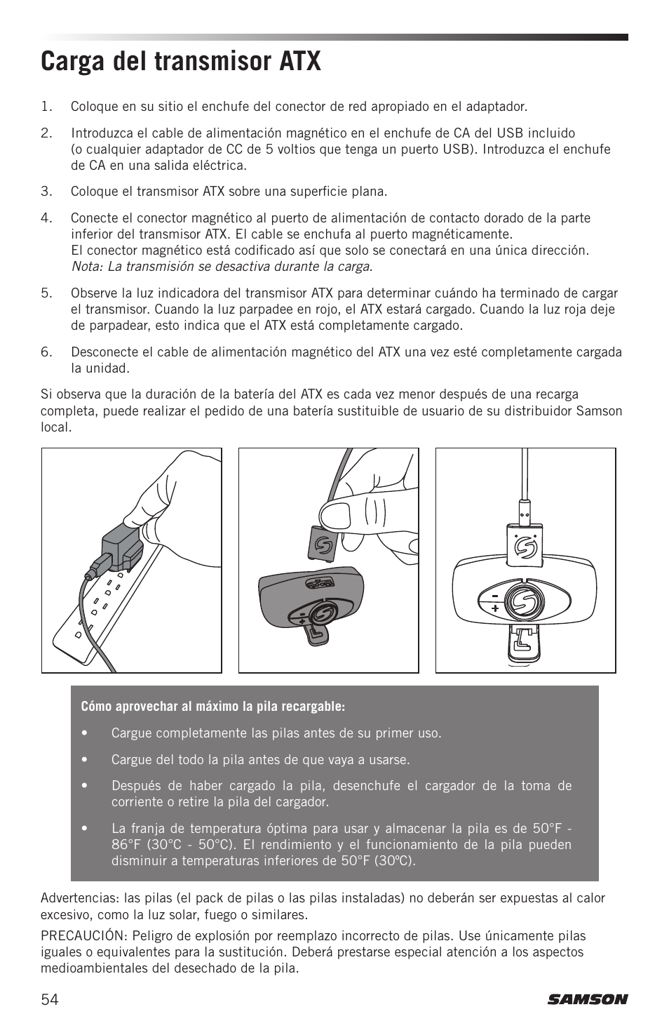 Carga del transmisor atx | Samson Airline ALX Wireless UHF Lavalier System (K: 470 to 494 MHz) User Manual | Page 54 / 80