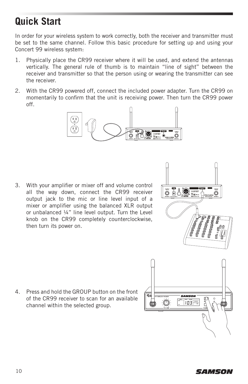 Quick start | Samson Concert 99 Presentation Frequency-Agile UHF Wireless System (K: 470-494 MHz) User Manual | Page 10 / 84