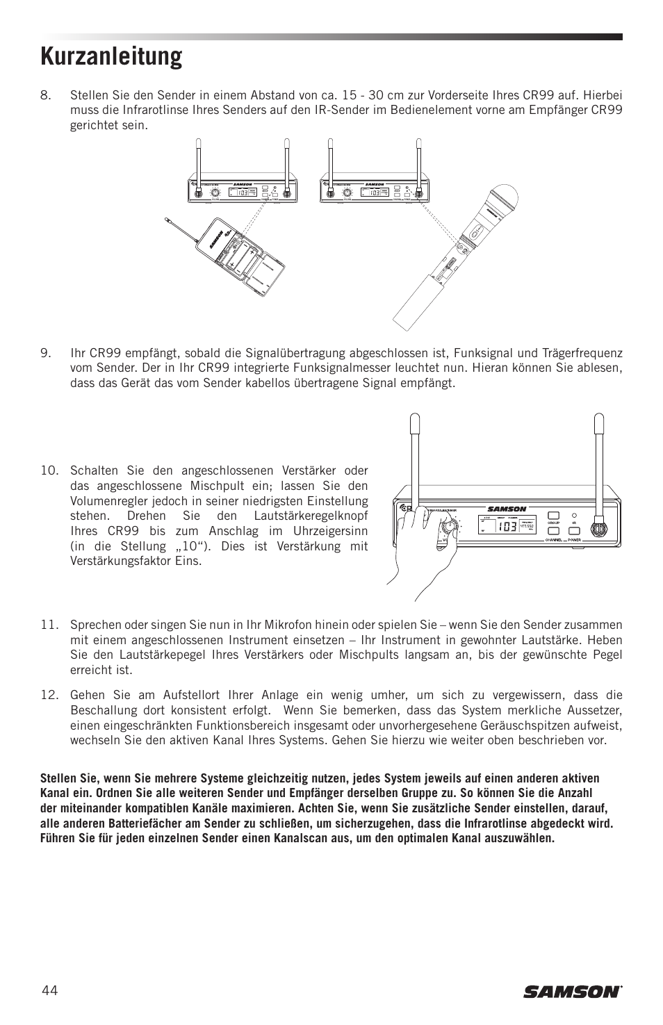 Kurzanleitung | Samson Concert 99 Presentation Frequency-Agile UHF Wireless System (K: 470-494 MHz) User Manual | Page 44 / 84
