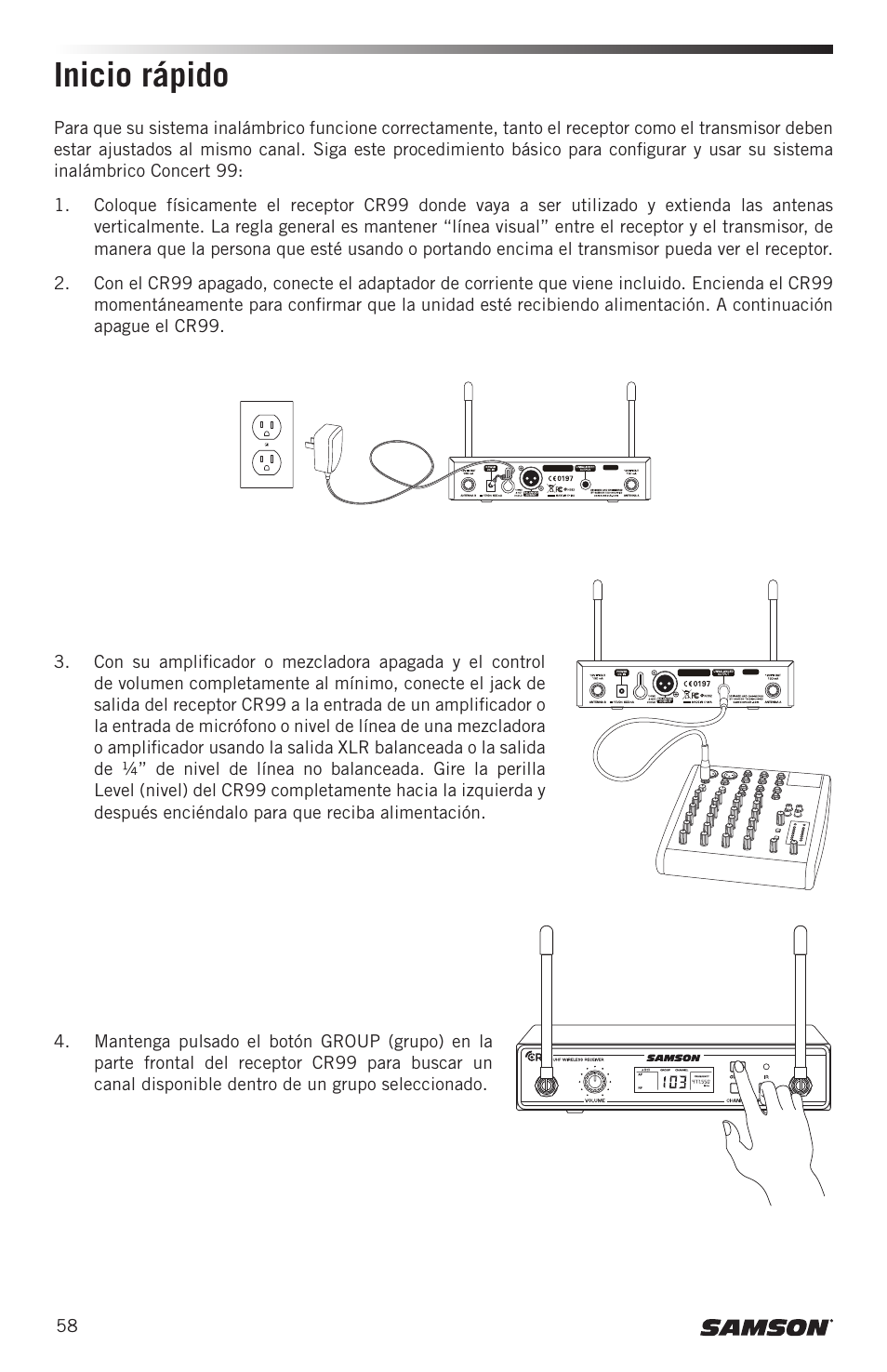 Inicio rápido | Samson Concert 99 Presentation Frequency-Agile UHF Wireless System (K: 470-494 MHz) User Manual | Page 58 / 84