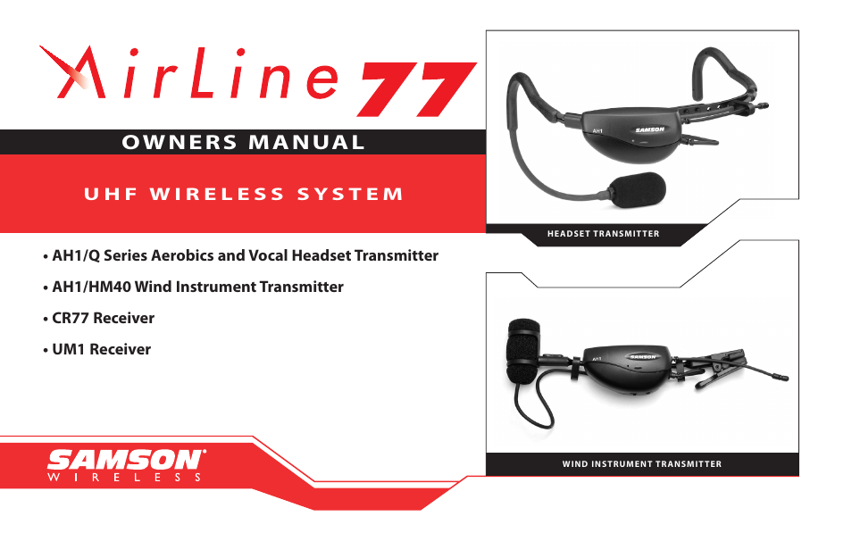 Samson AirLine 77 Wind Instrument True Diversity UHF Wireless System (K2: 490.975 MHz) User Manual | 72 pages
