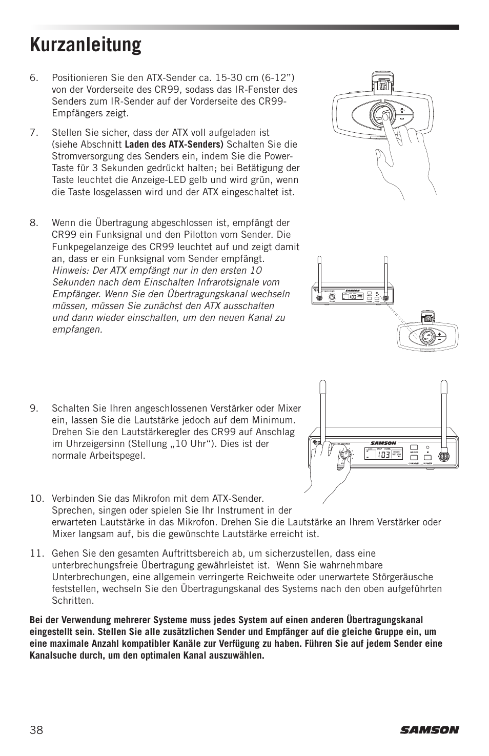 Kurzanleitung | Samson AirLine AHX Wireless UHF Fitness Headset System (D: 542 to 566 MHz) User Manual | Page 38 / 80