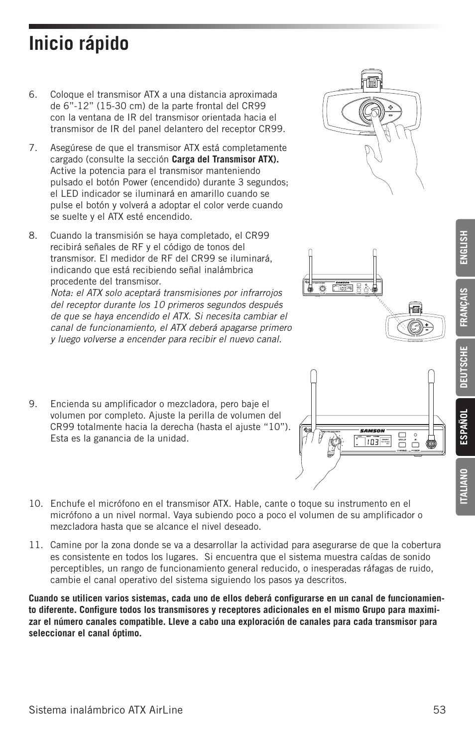 Inicio rápido | Samson AirLine AHX Wireless UHF Fitness Headset System (D: 542 to 566 MHz) User Manual | Page 53 / 80