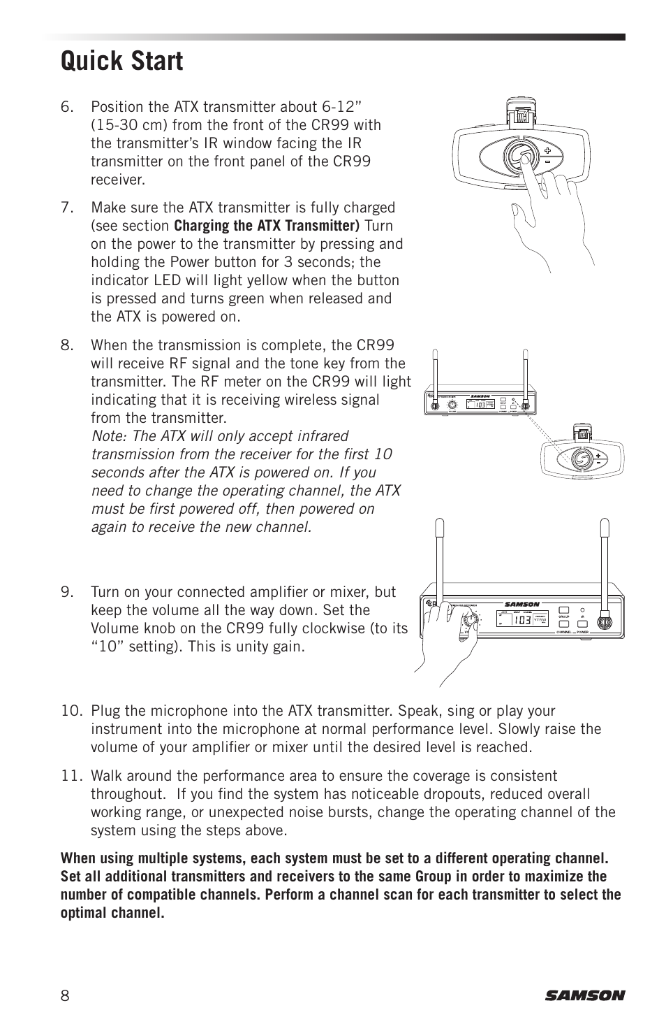 Quick start | Samson AirLine AHX Wireless UHF Fitness Headset System (D: 542 to 566 MHz) User Manual | Page 8 / 80