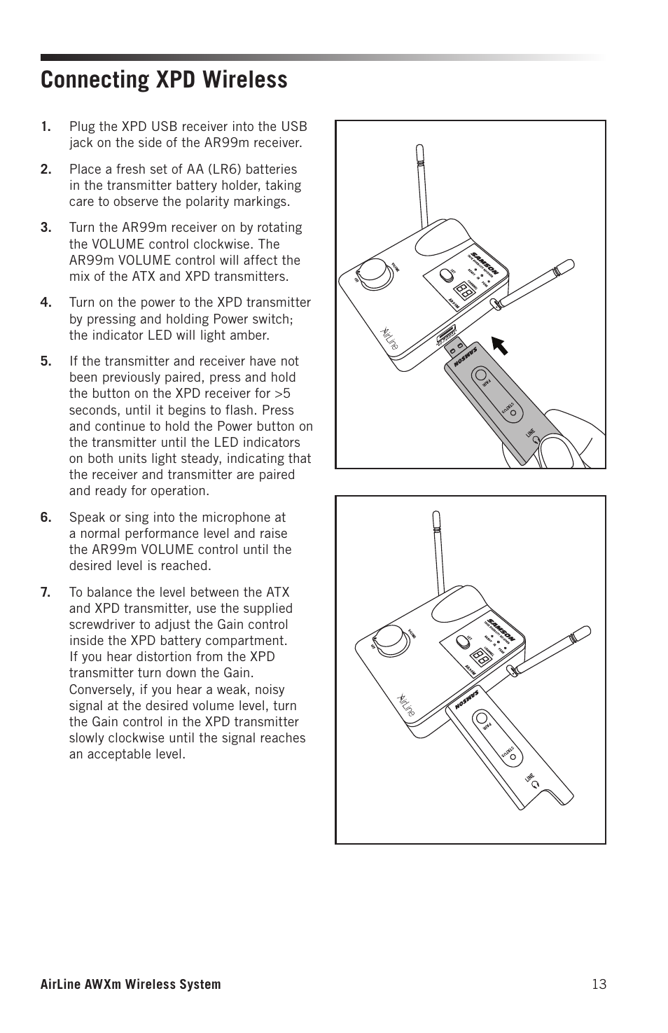 Connecting xpd wireless | Samson AirLine AWXm Micro UHF Wind Instrument Wireless System (K: 470 to 494 MHz) User Manual | Page 13 / 16