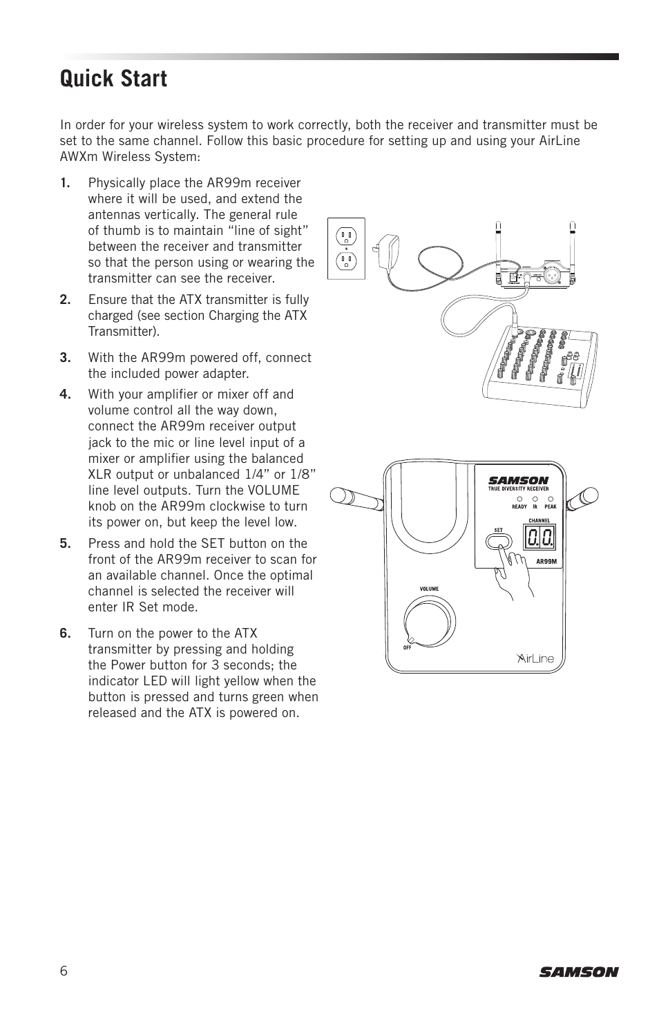 Quick start | Samson AirLine AWXm Micro UHF Wind Instrument Wireless System (K: 470 to 494 MHz) User Manual | Page 6 / 16