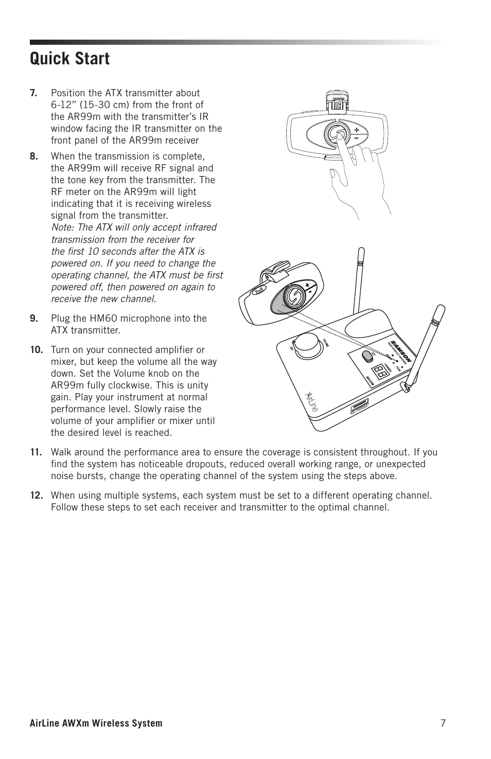 Quick start | Samson AirLine AWXm Micro UHF Wind Instrument Wireless System (K: 470 to 494 MHz) User Manual | Page 7 / 16