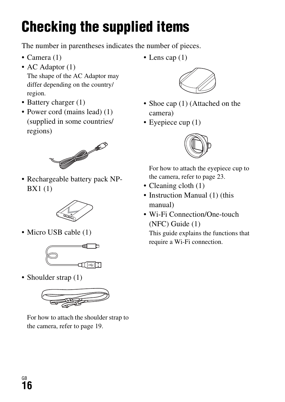 Checking the supplied items, Before use | Sony Battery and Travel DC Charger Kit with NP-BX1 Battery User Manual | Page 16 / 92
