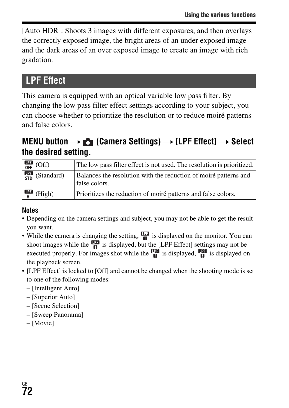 Lpf effect | Sony Battery and Travel DC Charger Kit with NP-BX1 Battery User Manual | Page 72 / 92