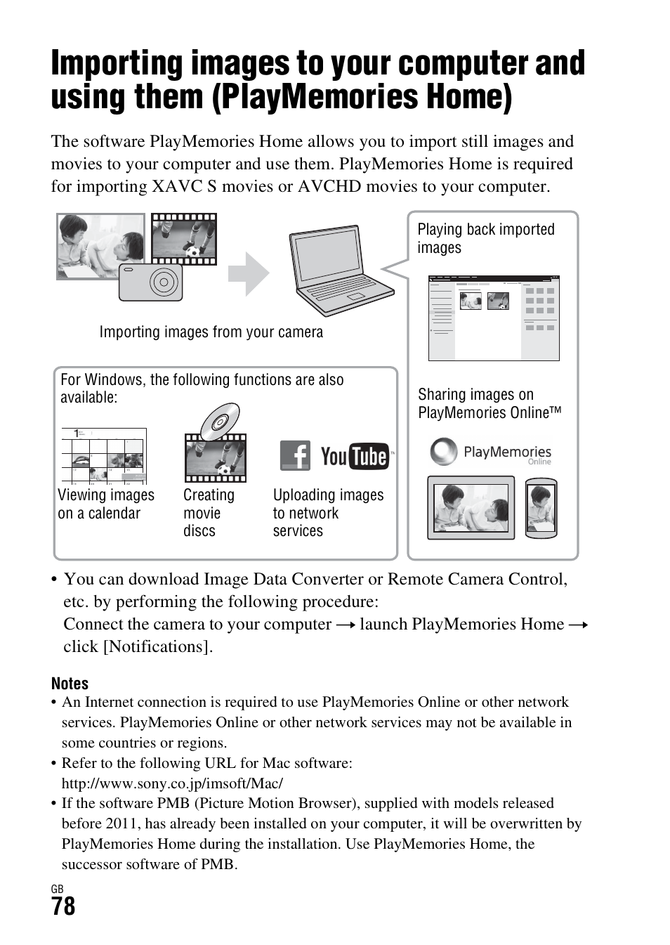 Importing images to your computer and using them, Playmemories home) | Sony Battery and Travel DC Charger Kit with NP-BX1 Battery User Manual | Page 78 / 92