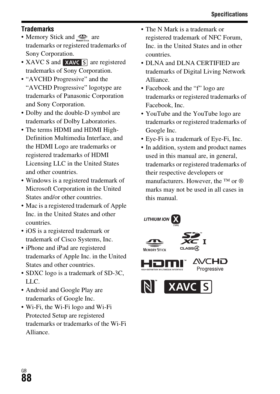 Sony Battery and Travel DC Charger Kit with NP-BX1 Battery User Manual | Page 88 / 92