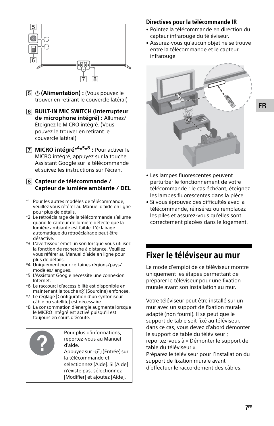 Fixer le téléviseur au mur, Directives pour la télécommande ir | Sony ECM-678/9X Shotgun Microphone User Manual | Page 19 / 40