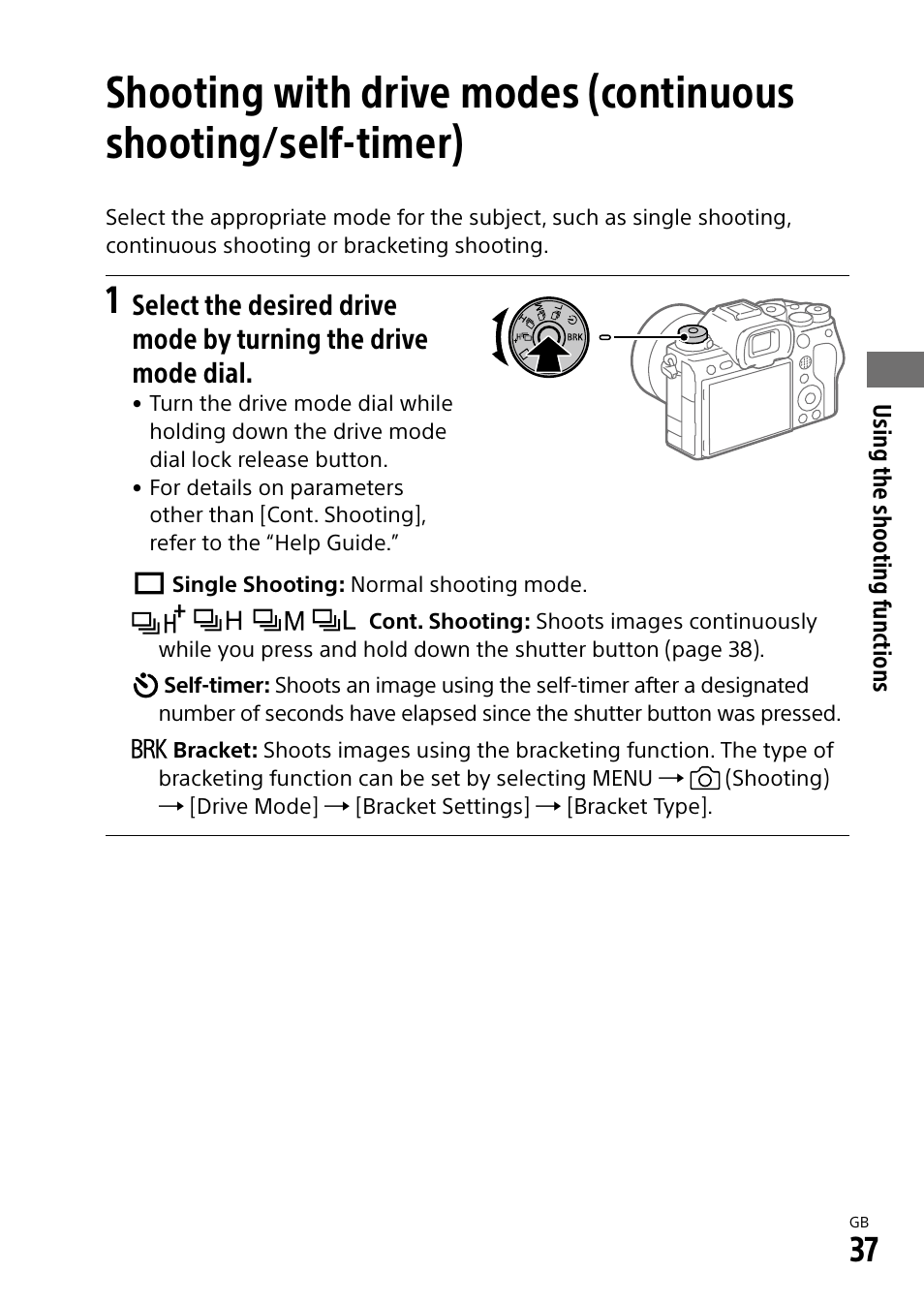 Shooting with drive modes, Continuous shooting/self-timer) | Sony ECM-674 Shotgun Microphone User Manual | Page 37 / 96
