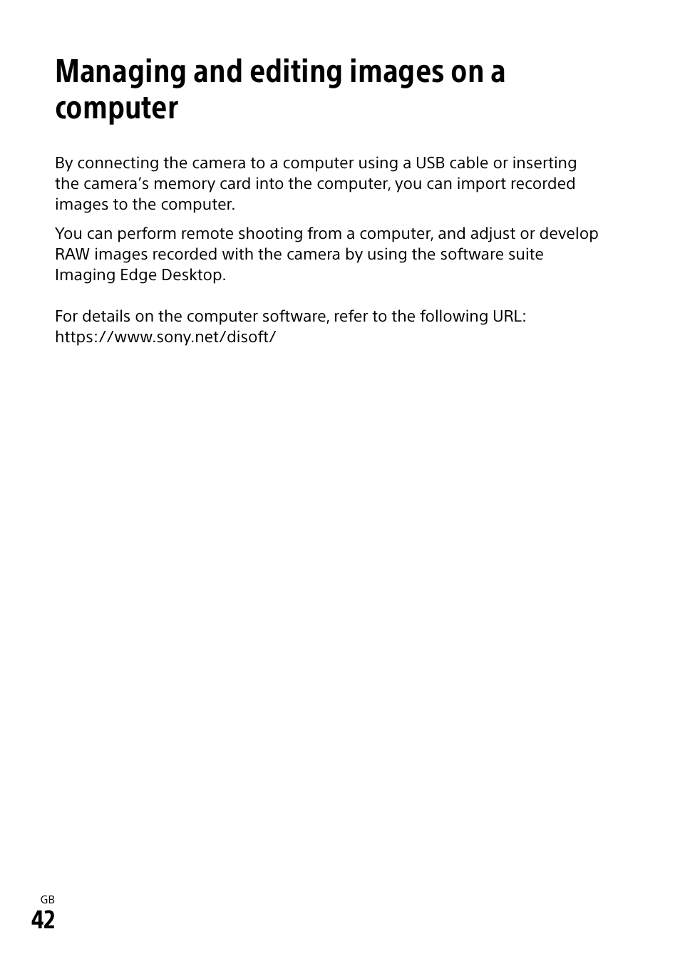 Managing and editing images on a computer | Sony ECM-674 Shotgun Microphone User Manual | Page 42 / 96