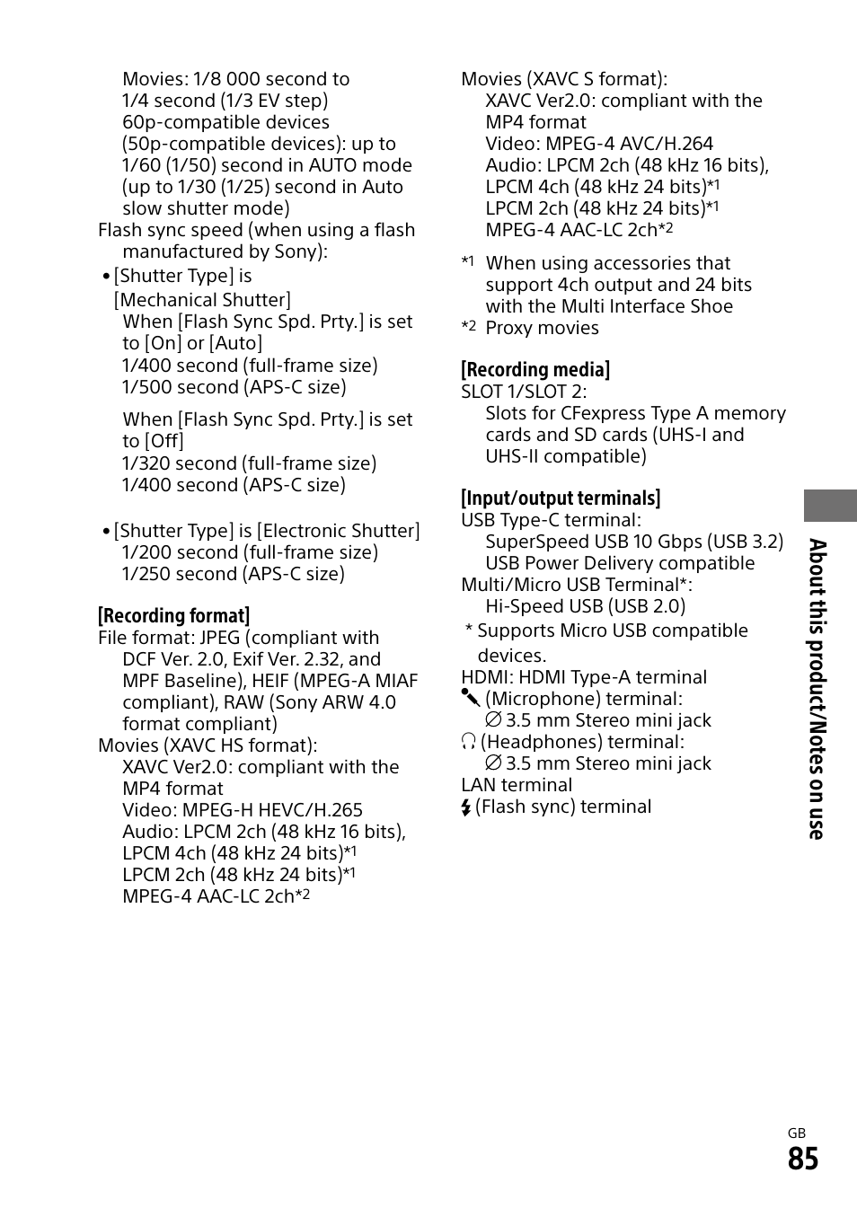 About this pr oduct/no tes on use | Sony ECM-674 Shotgun Microphone User Manual | Page 85 / 96