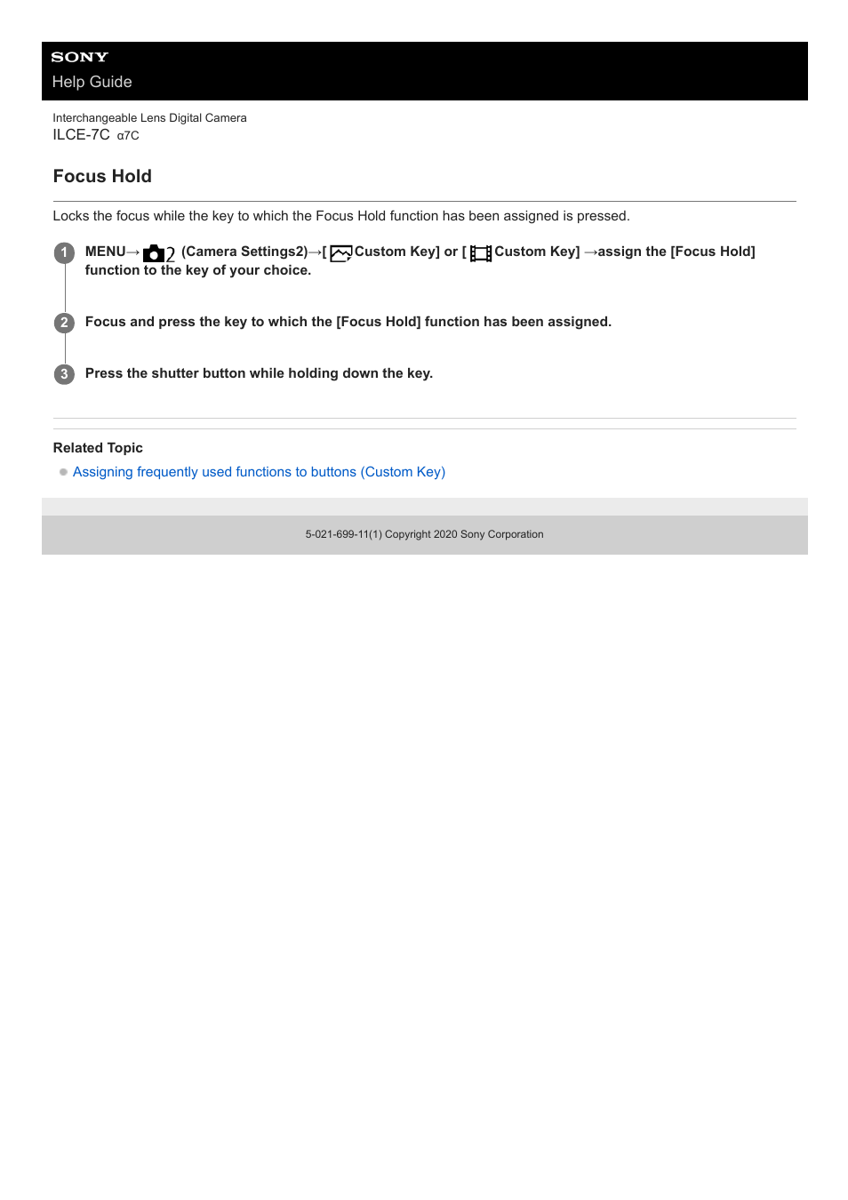 Focus hold | Sony UWP-D27 2-Person Camera-Mount Wireless Omni Lavalier Microphone System (UC90: 941 to 960 MHz) User Manual | Page 102 / 661