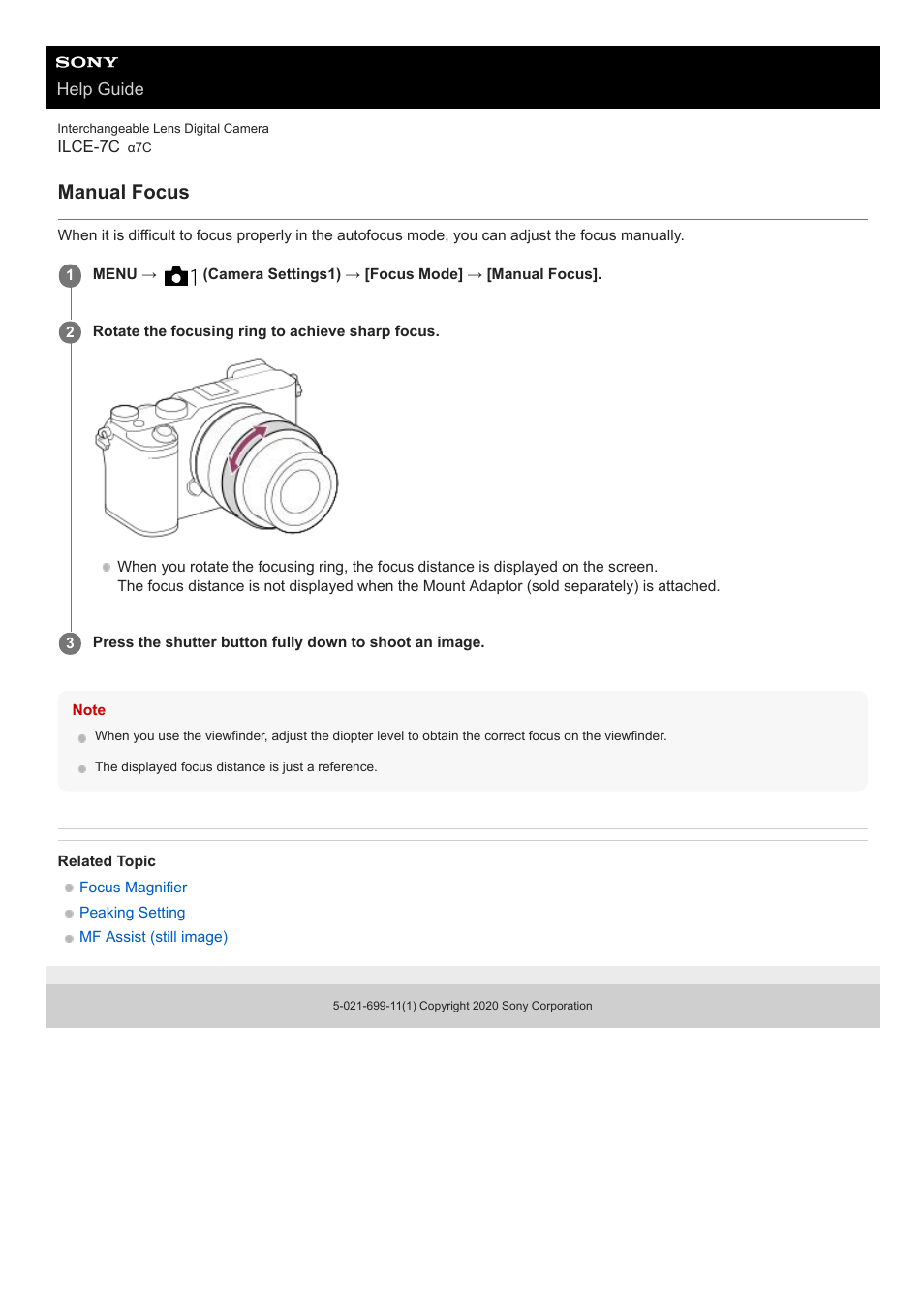 Manual focus | Sony UWP-D27 2-Person Camera-Mount Wireless Omni Lavalier Microphone System (UC90: 941 to 960 MHz) User Manual | Page 118 / 661