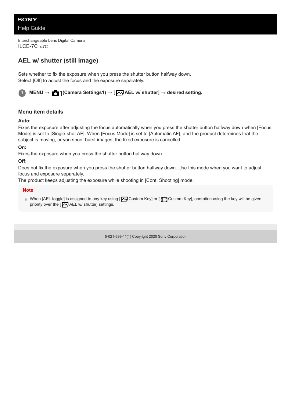 Ael w/ shutter (still image) | Sony UWP-D27 2-Person Camera-Mount Wireless Omni Lavalier Microphone System (UC90: 941 to 960 MHz) User Manual | Page 184 / 661