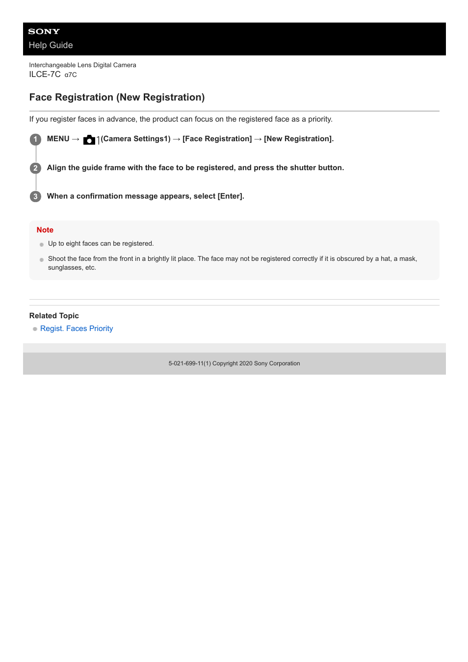Face registration (new registration) | Sony UWP-D27 2-Person Camera-Mount Wireless Omni Lavalier Microphone System (UC90: 941 to 960 MHz) User Manual | Page 218 / 661