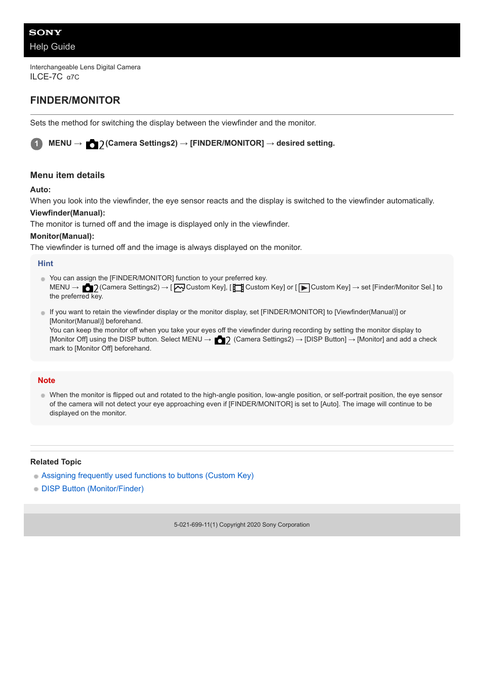 Finder/monitor, Help guide | Sony UWP-D27 2-Person Camera-Mount Wireless Omni Lavalier Microphone System (UC90: 941 to 960 MHz) User Manual | Page 309 / 661