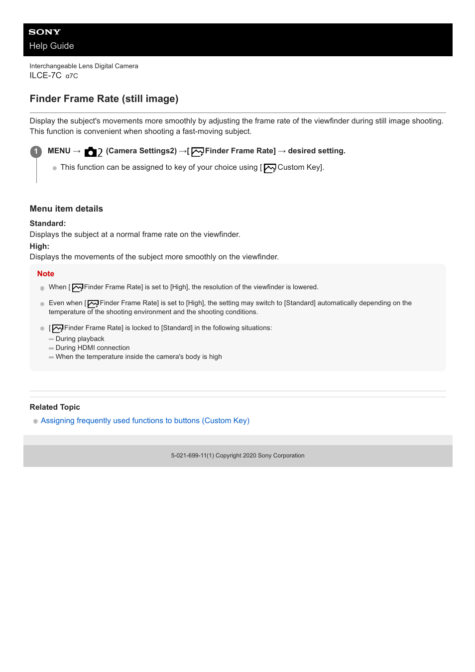 Finder frame rate (still image), Help guide | Sony UWP-D27 2-Person Camera-Mount Wireless Omni Lavalier Microphone System (UC90: 941 to 960 MHz) User Manual | Page 313 / 661