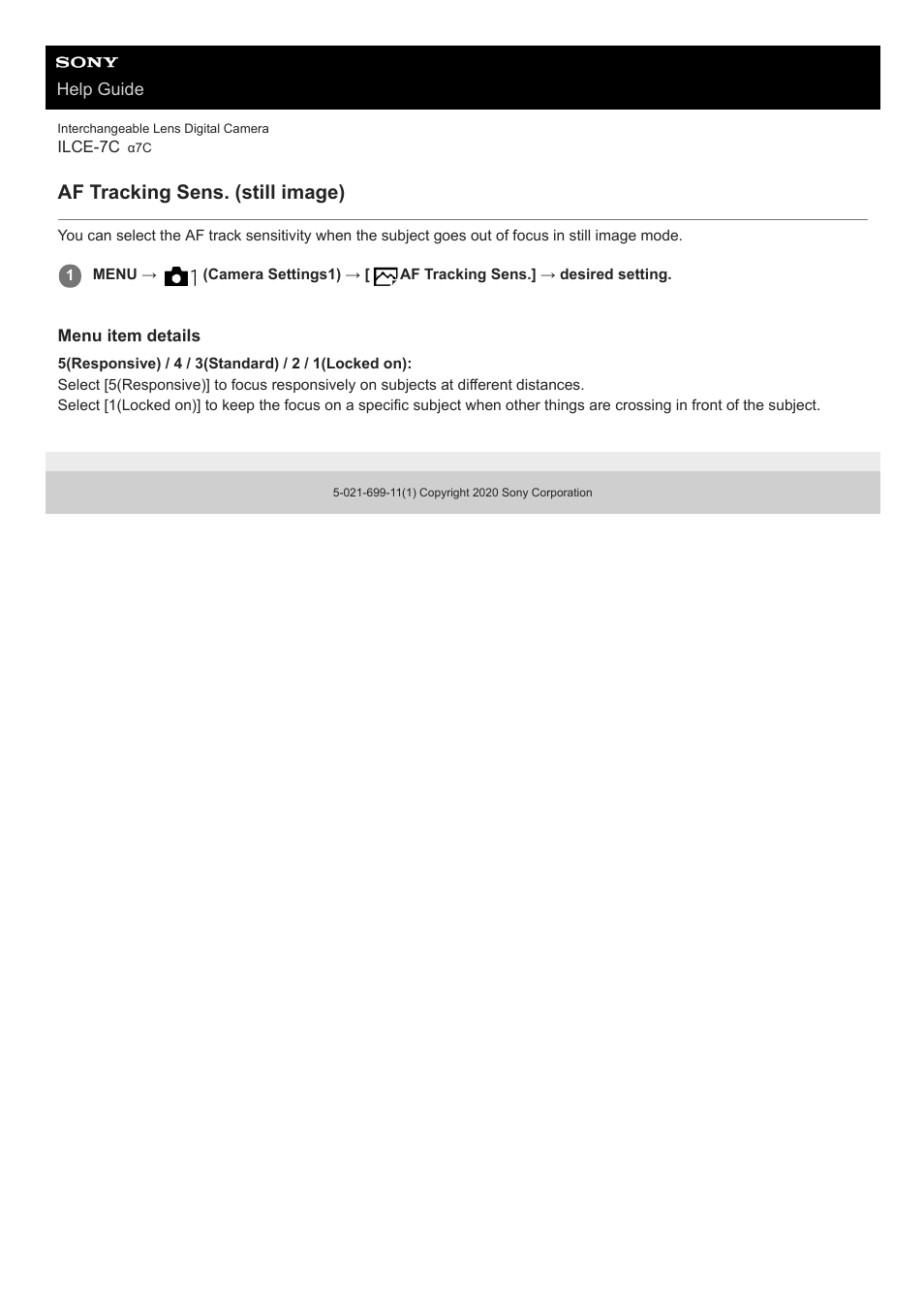 Af tracking sens. (still image) | Sony UWP-D27 2-Person Camera-Mount Wireless Omni Lavalier Microphone System (UC90: 941 to 960 MHz) User Manual | Page 422 / 661