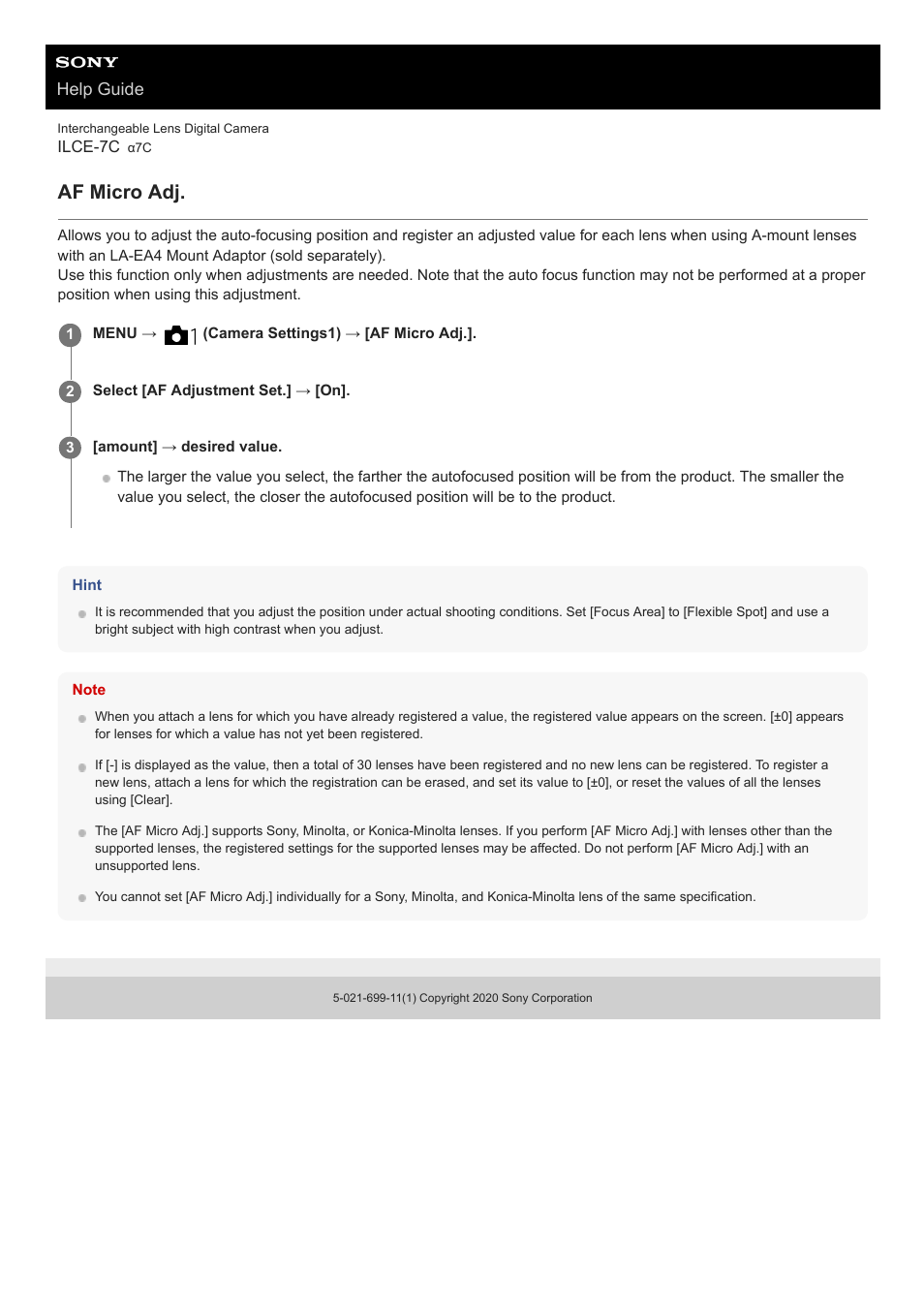 Af micro adj, Help guide | Sony UWP-D27 2-Person Camera-Mount Wireless Omni Lavalier Microphone System (UC90: 941 to 960 MHz) User Manual | Page 434 / 661