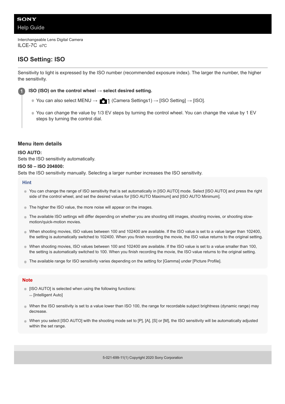 Iso setting: iso, Help guide | Sony UWP-D27 2-Person Camera-Mount Wireless Omni Lavalier Microphone System (UC90: 941 to 960 MHz) User Manual | Page 438 / 661