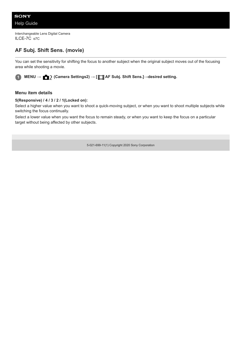 Af subj. shift sens. (movie) | Sony UWP-D27 2-Person Camera-Mount Wireless Omni Lavalier Microphone System (UC90: 941 to 960 MHz) User Manual | Page 489 / 661