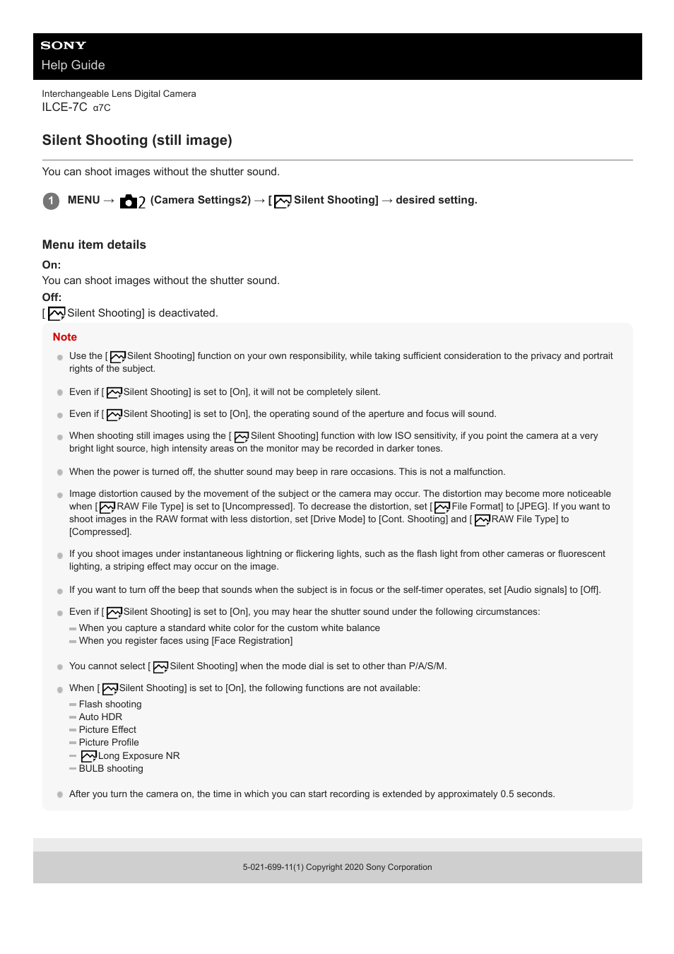 Silent shooting (still image), Help guide | Sony UWP-D27 2-Person Camera-Mount Wireless Omni Lavalier Microphone System (UC90: 941 to 960 MHz) User Manual | Page 501 / 661