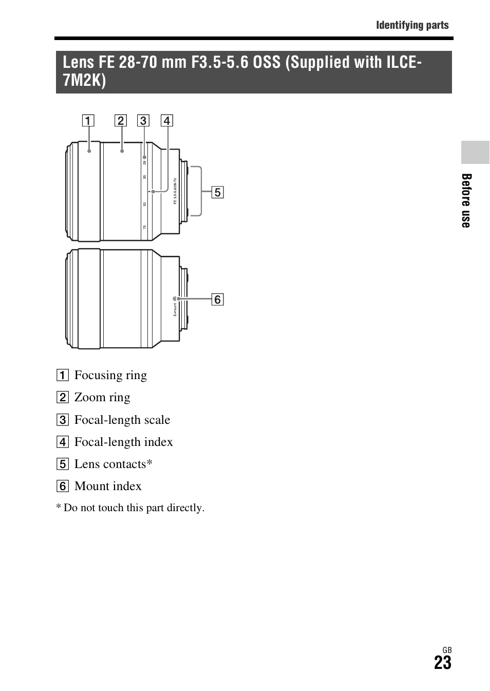 Lens fe 28-70 mm f3.5-5.6 oss, Supplied with ilce-7m2k) | Sony Battery Charger/AC Adapter for BP-U Batteries User Manual | Page 23 / 100