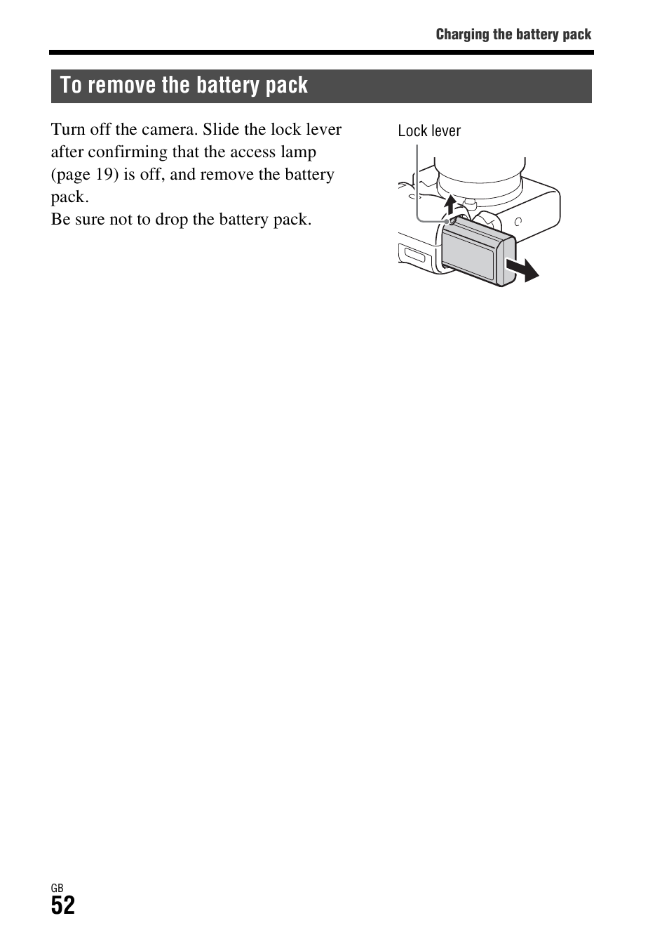 To remove the battery pack | Sony Battery Charger/AC Adapter for BP-U Batteries User Manual | Page 52 / 100
