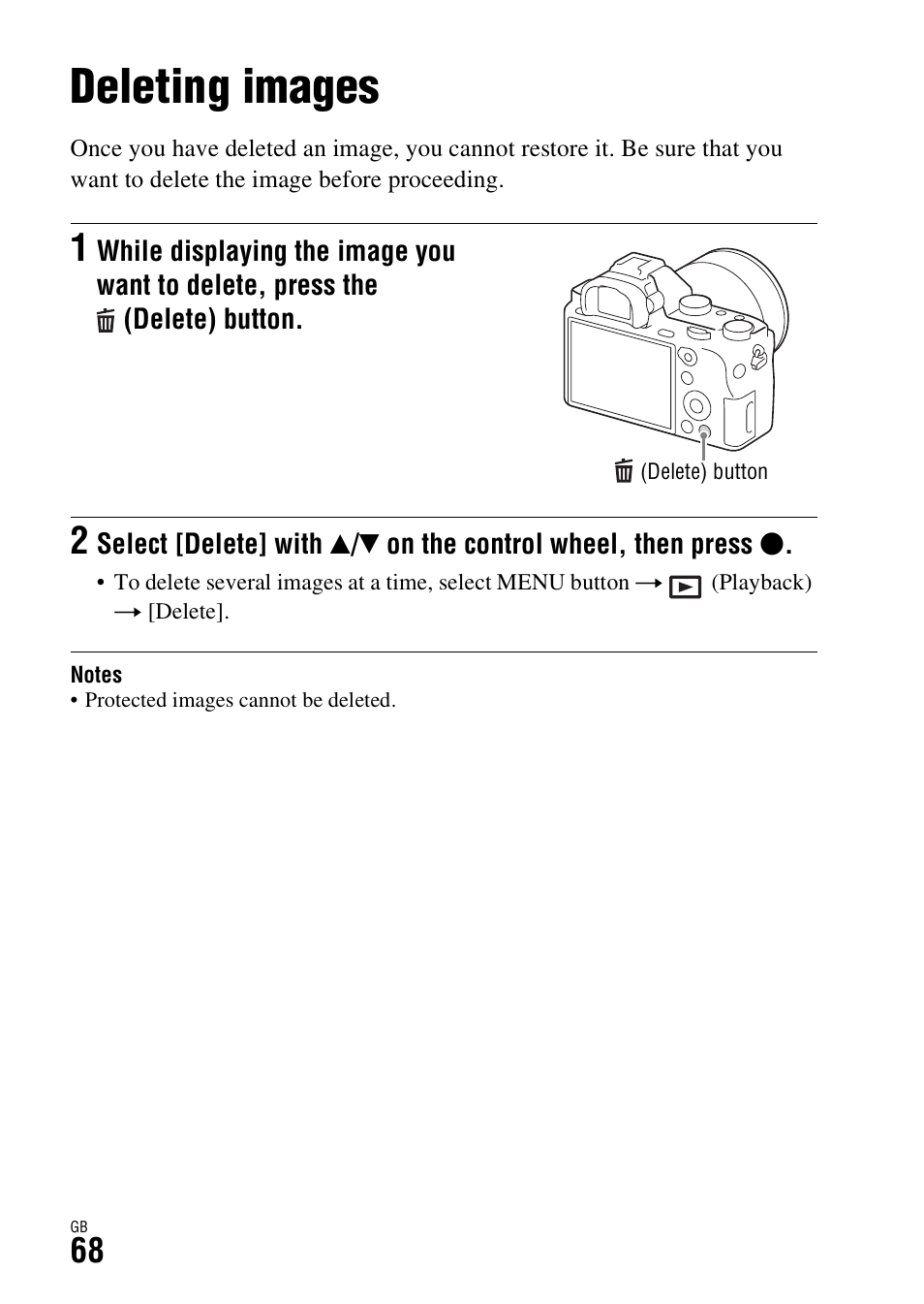 Deleting images, On (68) | Sony Battery Charger/AC Adapter for BP-U Batteries User Manual | Page 68 / 100