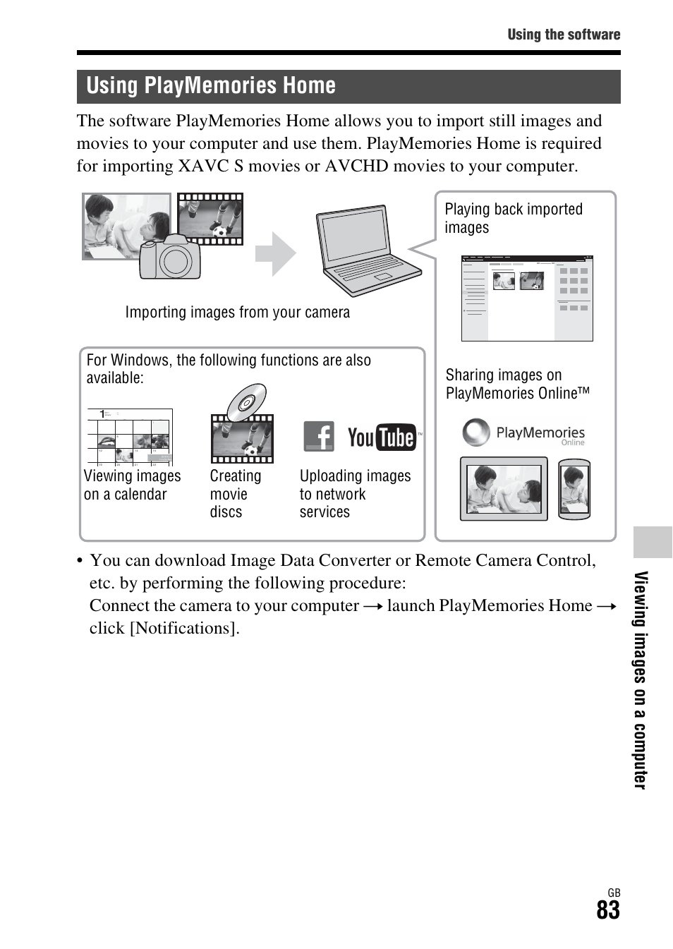Using playmemories home | Sony Battery Charger/AC Adapter for BP-U Batteries User Manual | Page 83 / 100