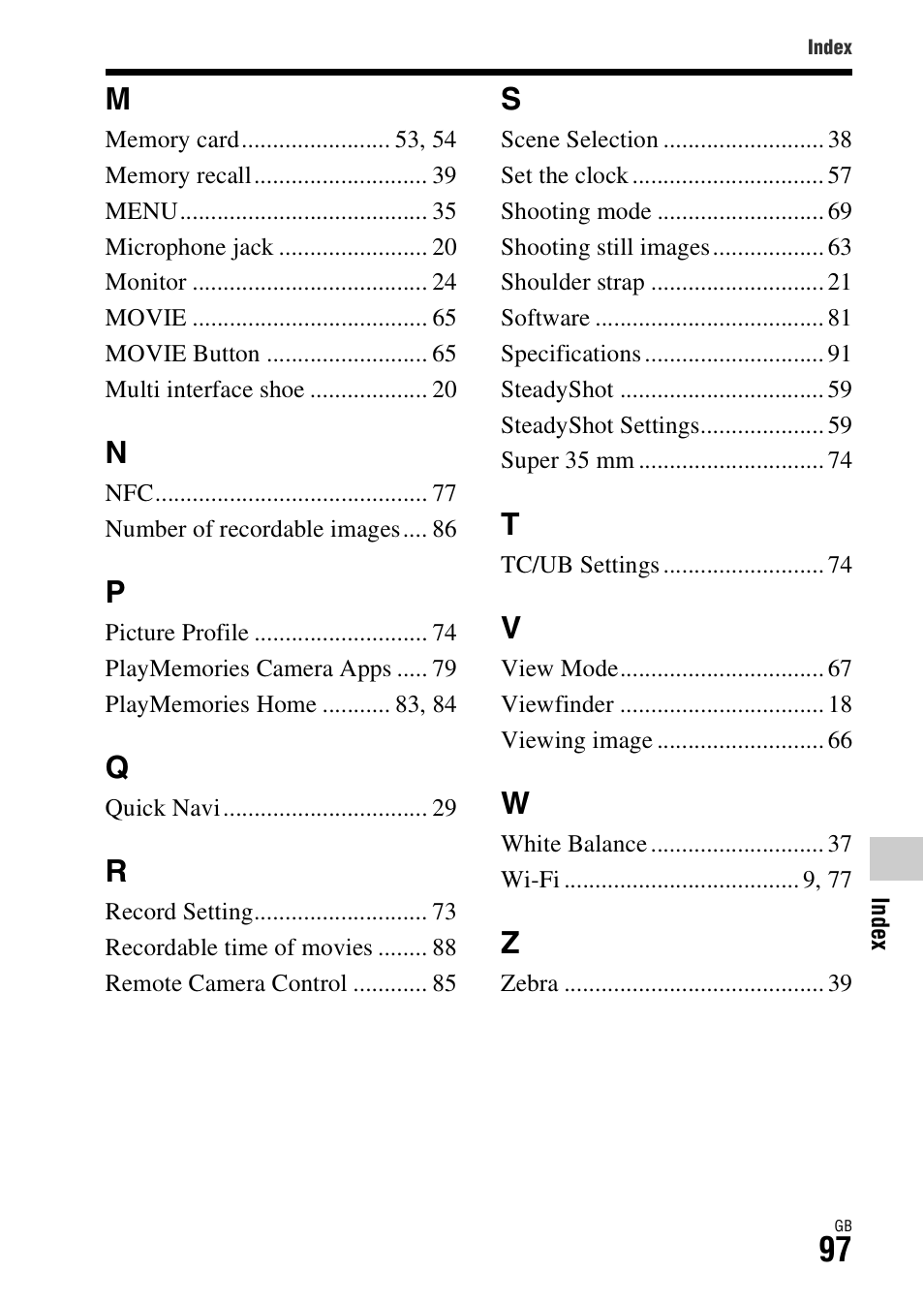 Sony Battery Charger/AC Adapter for BP-U Batteries User Manual | Page 97 / 100