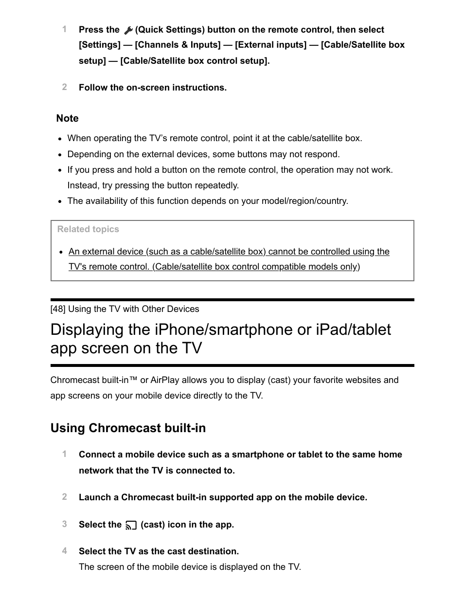 Using chromecast built-in | Sony NPA-MQZ1K Multi Battery Adapter Kit User Manual | Page 65 / 147