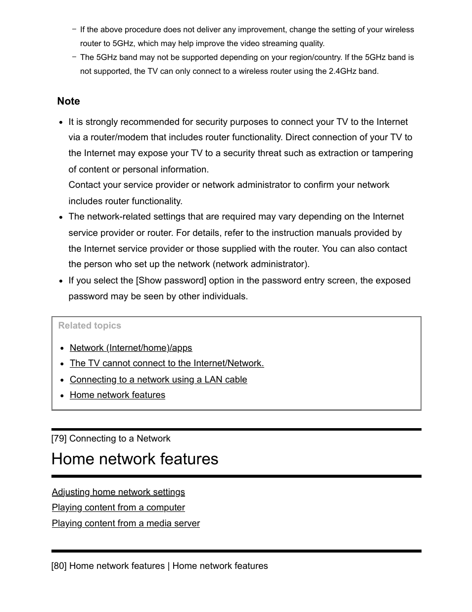 Home network features [79, Adjusting home network settings [80, Home network features | Sony NPA-MQZ1K Multi Battery Adapter Kit User Manual | Page 97 / 147