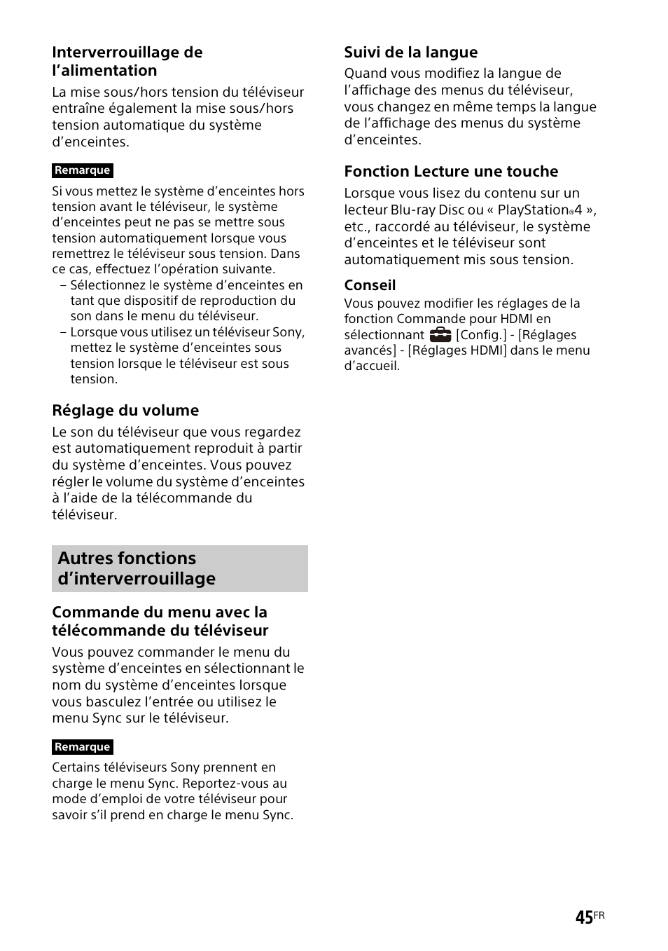 Autres fonctions d’interverrouillage | Sony UBP-X700M HDR 4K UHD Network Blu-ray Disc Player User Manual | Page 115 / 226