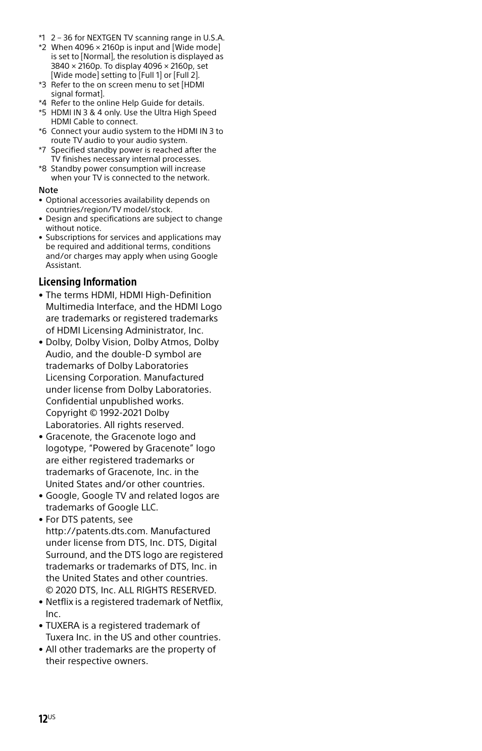 Licensing information | Sony BDP-S6700 4K-Upscaling Blu-ray Disc Player with Wi-Fi User Manual | Page 12 / 44