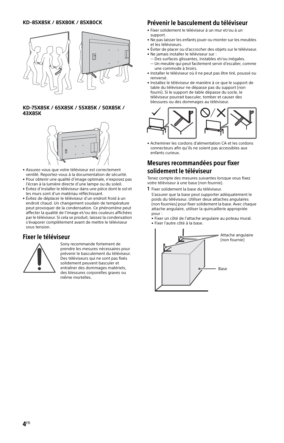 Fixer le téléviseur, Prévenir le basculement du téléviseur | Sony BDP-S6700 4K-Upscaling Blu-ray Disc Player with Wi-Fi User Manual | Page 16 / 44