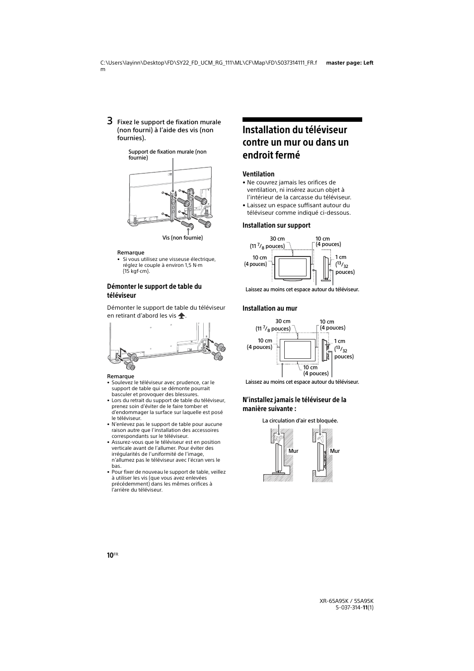 Démonter le support de table du téléviseur, Ventilation | Sony Xperia PRO 5G Smartphone User Manual | Page 24 / 48